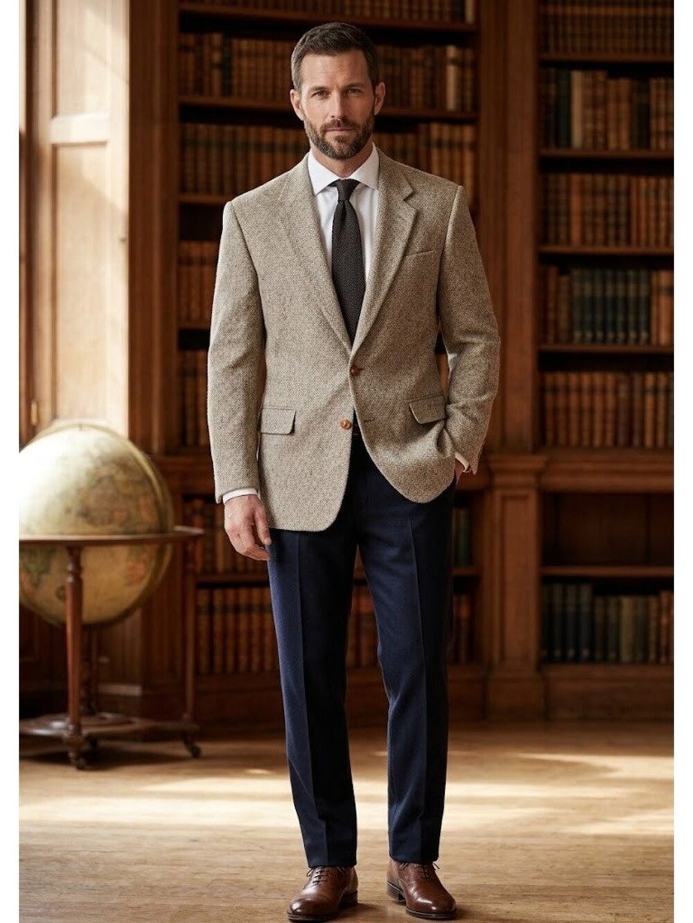 Harris Tweed Mens 100% Pure Wool Blazer Brown Herringbone Leather Buttons 42R